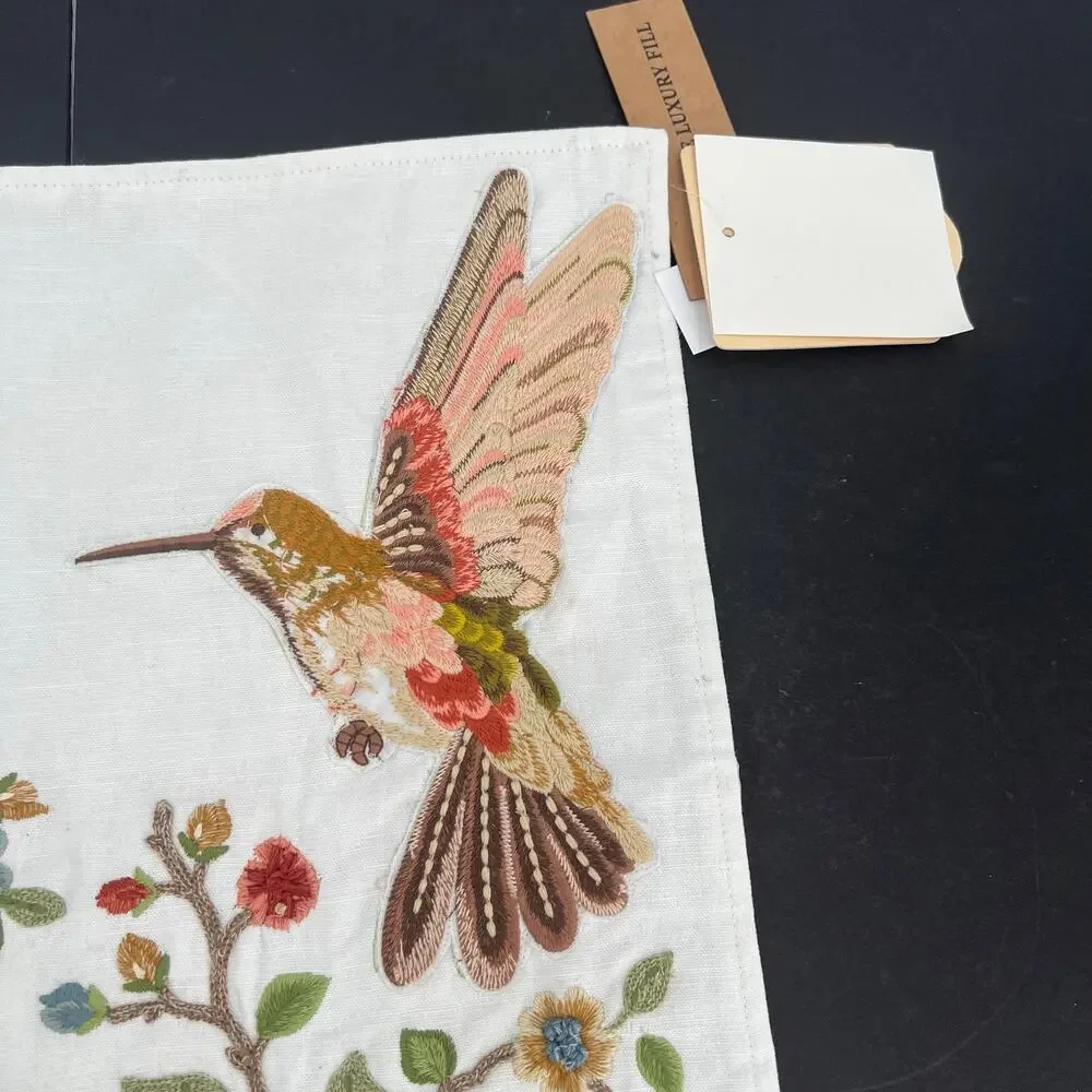 Hummingbird floral embroidered throw pillow case